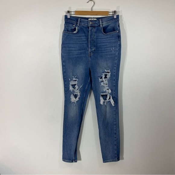 We The Free FP Medium Wash Button Fly Distressed Ripped Skinny Jeans - Picture 1 of 9